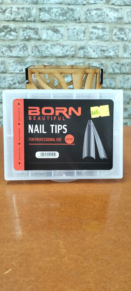 Born Beautiful stileto tips clear 100's
