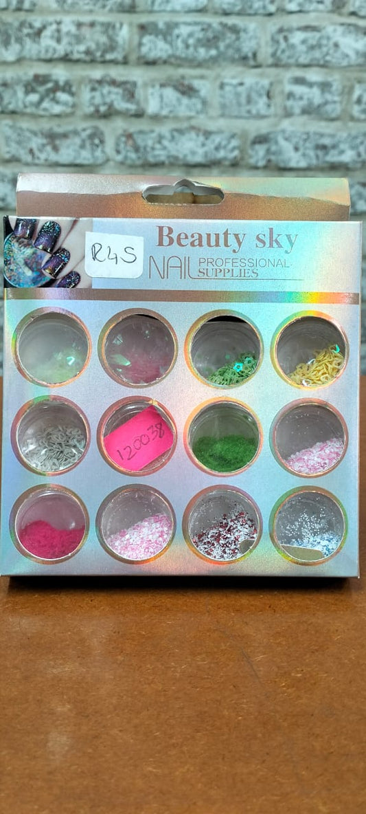 12pc Beauty Sky nail art glitter & elements