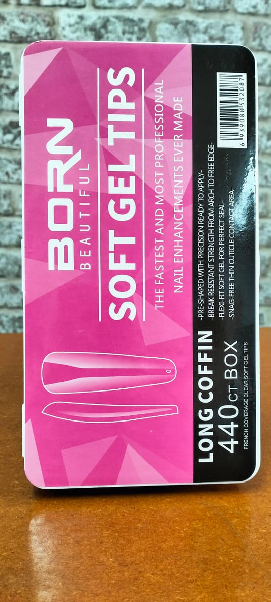Born Beautiful Soft gel tips Long Coffin 550pc