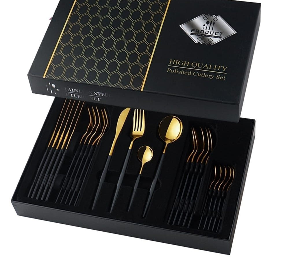 24pc black & gold cuterly set