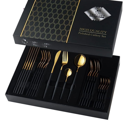 24pc black & gold cuterly set