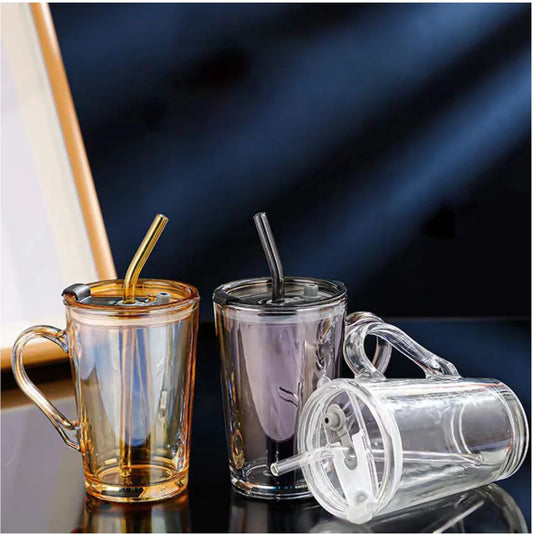 Glass Cup with straw