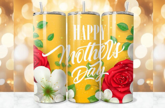 20oz Yellow with red rose tumbler